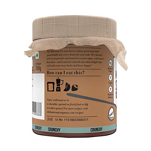 The Butternut Co. Chocolate Hazelnut Spread, 200 gm Crunchy (No Refined Sugar, Vegan, No Preservatives)