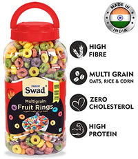 Swad Breakfast Cereal, Multigrain Fruit Rings (Made with Oats, Rice, Corn, High Fibre Frooty Loops Cereal for Kids) Jar, 280 g
