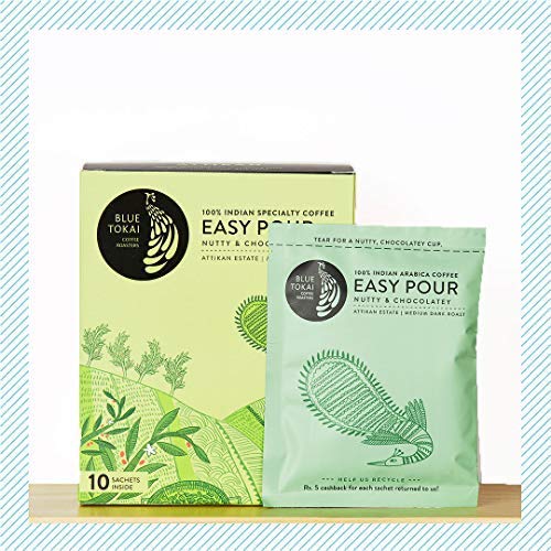 Blue Tokai Easy Pour Coffee Brew Bags | Attikan Estate | Nutty & Chocolatey | Medium-Dark Roast | Pack of 10 | 100% Arabica Specialty Coffee | Just Pour Hot Water