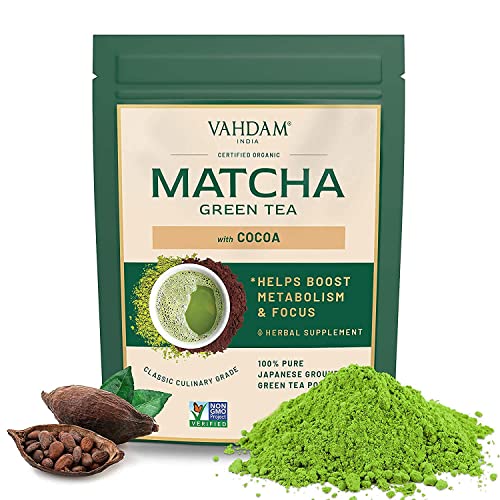VAHDAM, Cocoa Matcha Green Tea | PURE JAPANESE MATCHA with Rich Cocoa | Delicious Low Calorie Matcha Tea | Keto Friendly, Vegan | Improves Focus & Relieves Stress