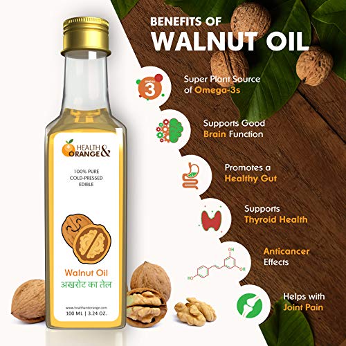 H&O Walnut Oil - 100% Pure Cold Pressed Edible Akhrot Ka Tel - 100ml Glass Bottle