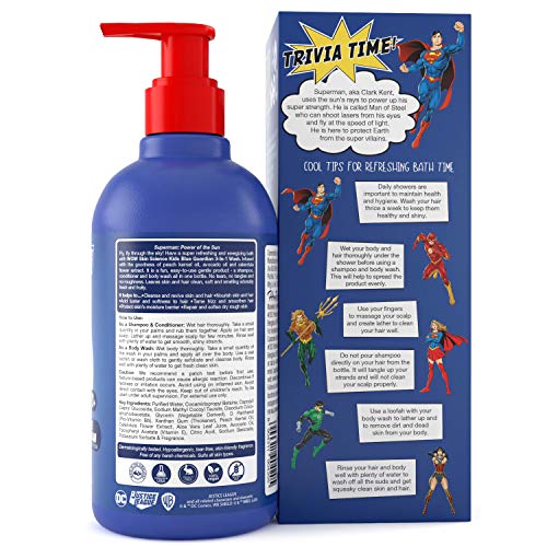 WOW Skin Science Kids 3 in 1 Wash - Shampoo + Conditioner + Body Wash - Blue Guardian Superman Edition - No Parabens, Color, Mineral Oil, Silicones & Sulphate - 300mL