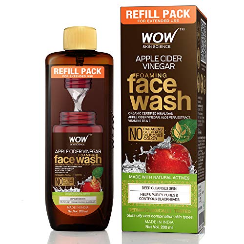 WOW Skin Science Apple Cider Vinegar Foaming Face Wash Refill Pack - with Organic Certified Himalayan Apple Cider Vinegar - For Extended Use - No Parabens, Sulphate, Silicones & Color - 200 ml