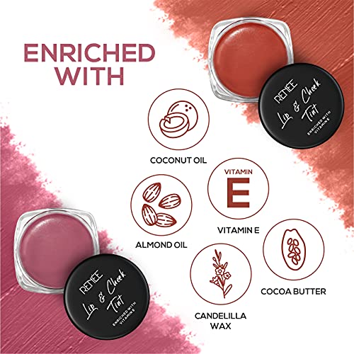 RENEE Lip & Cheek Tint Enriched with Vitamin E - Tint Combo - Red Romance & Pandora Pink, 8g | Enriched with Vitamin E, Coconut Oil, Almond Oil, Cocoa Butter | 100% Vegan - Non Toxic - Sulphate Free - Paraben Free | Long-lasting - Deeply nourishing