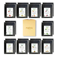 Moksa Assorted Tea Sampler Pack Luxurious Black, Green, Detox, Masala CTC, Peach, Chamomile, Herbal Biodegradable Pyramid Tea Bags Set of 20