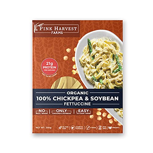 Pink Harvest Farms Chickpea and Soybean Fettuccine Pasta | No Rice - No Maida | Vegan | Gluten Free | High Protein | 200gm Pack