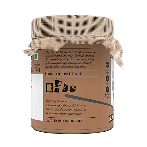The Butternut Co. Hazelnut Butter Unsweetened, 200 gm (No Added Sugar, Vegan, High Protein, Keto)