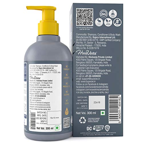 WOW Skin Science Kids 3 in 1 Wash - Shampoo + Conditioner + Body Wash - Caped Crusader Batman Edition - No Parabens, Color, Mineral Oil, Silicones & Sulphate - 300mL