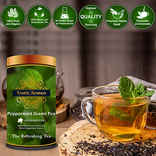 Exotic Aromas Peppermint Green Tea (200G Serves 100 cups), 100% Whole Leaf Green Tea for digestion, upset stomach & cold and flu.