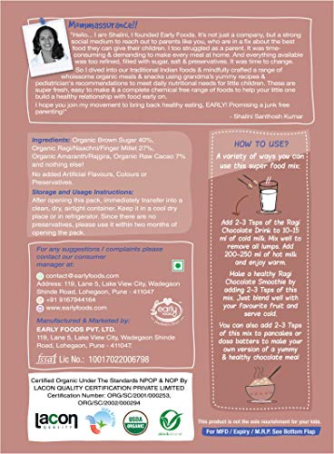Early Foods - Organic Ragi & Chocolate Health Drink Mix for Kids 200g|Organic Chocolate Mix for Milk|Kids Drink