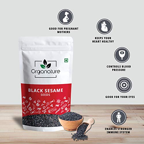 Organature Whole Fresh and Natural Black Sesame Seeds | Kaale Til | Tal | Indian Spice - Pack of (400 Grams)