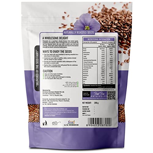 Nourishvitals Flax Roasted Seeds, 200g - 100% Natural & No Added Preservatives, Rich in Fiber and Calcium, Source of Omega 3