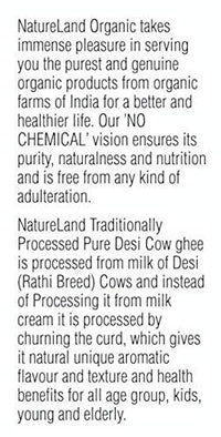 Natureland Organics Premium Cow Ghee 400 Ml - 100% Organic Indian Desi Cow Ghee