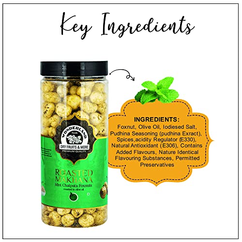 Wonderland Foods - Roasted & Flavoured Mint Chatpata Makhana (Foxnut) 100g Jar
