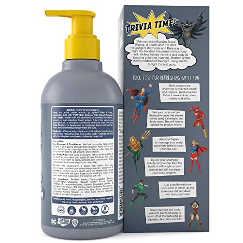 WOW Skin Science Kids 3 in 1 Wash - Shampoo + Conditioner + Body Wash - Caped Crusader Batman Edition - No Parabens, Color, Mineral Oil, Silicones & Sulphate - 300mL