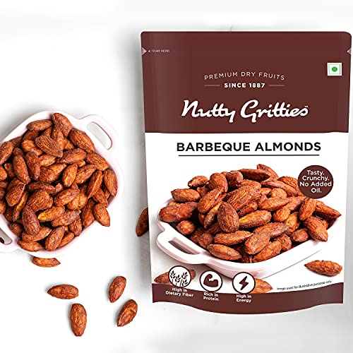 Nutty Gritties Barbeque Almonds (BBQ) - Healthy Party Snack, Dry Roasted, Non Fried, Zero Oil, Crunchy, Tasty - (Pack of 1), 200g