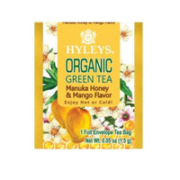 Hyleys Organic Green Tea with Manuka Honey & Mango Flavor - 25 Tea Bags (100% Natural, Sugar Free, Gluten Free and Non-GMO)