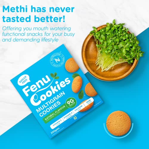Nutrillion Fenu Cookies MultiGrain High Fiber Low GI Cookies - Tasty and Healthy Sugar-Free Snacks 200gm - Vitamin A,C | Calcium | Iron (Pack of 1)