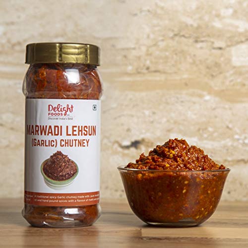 Delight Foods Rajasthani Marwari Pickles - Lehsun Chutney 300g | Achaar | Garlic Chatni | Pure Mustard Oil (Sarson Ka Tel)