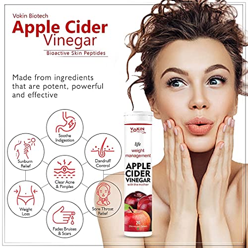 Vokin Biotech World's  First Apple Cider Vinegar -20 Effervescent Tablets Vitamin C for Detox & Weight Management with Green Apple Flavor (Pack of 1)