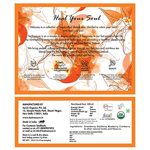 Tea Treasure A Blend of Berries Blast Fruit Pyramid Tea Bags with Natural Herbs, Blueberry, 18 Count