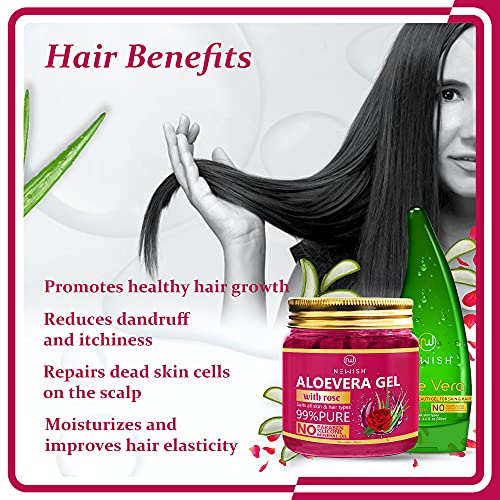 Newish® Aloe Vera Gel for Face and Hair | 99% Pure Aloe Vera With Vitamin E Gel For Skin and Hair Pack of 2