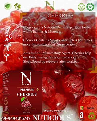 NUTICIOUS Premium Unsweetened Dried Cherries - 125G (Pack of 3)