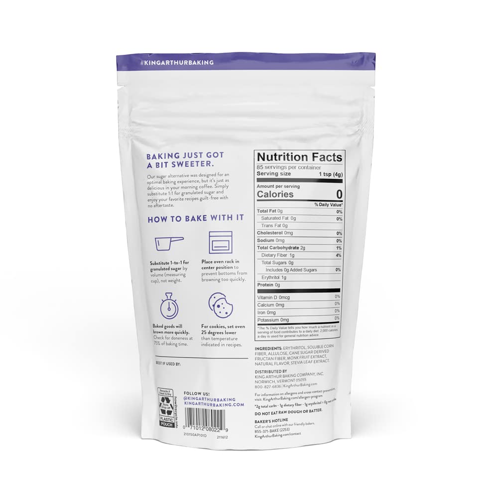 King Arthur, Baking Sugar Alternative, Made with Plant-Based Ingredients, Keto-Friendly, 1-to-1 Substitute for Granulated Sugar, 12 Ounces