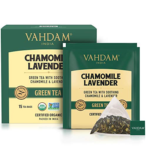 VAHDAM Chamomile Green Tea with Pure Lavender Flowers 15 TBS | USDA Certified Organic Chamomile Tea for Stress Relief and Good Sleep
