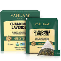 VAHDAM Chamomile Green Tea with Pure Lavender Flowers 15 TBS | USDA Certified Organic Chamomile Tea for Stress Relief and Good Sleep