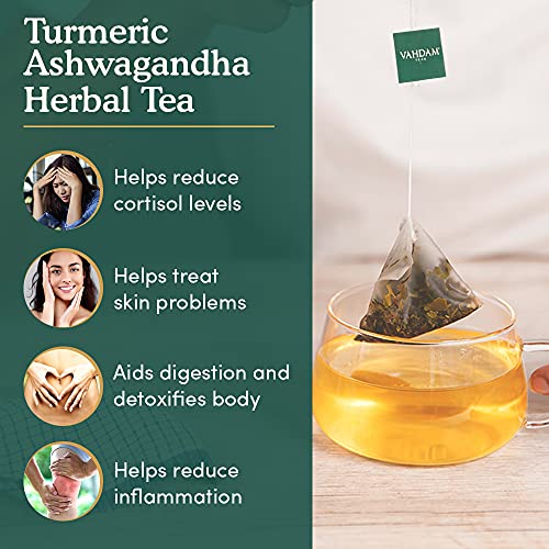 VAHDAM Organic Turmeric + Ashwagandha Herbal Tea | 50 Tea Bags of Immunity Tea | Certified USDA Organic | Pure Detox Tea