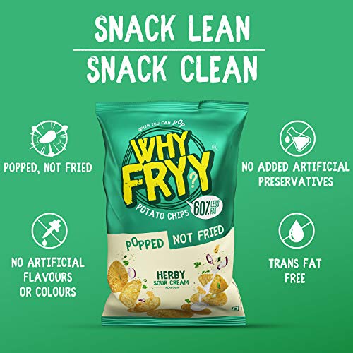 WhyFryy Popped Potato Chips I Low Fat Chips I Healthy Snacks I Not Fried I Diet Snacks I Herby Sour Cream Flavour I 5 Packs (175g)