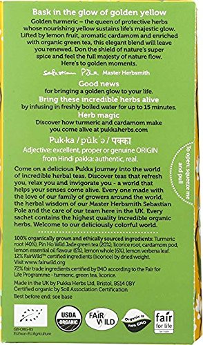 Pukka Organic Tea Bags, Turmeric Glow Herbal Whole Leaf Green Tea with Lemon, Perfect for Inner Radiance, 20 Count (Pack of 3) 60 Tea Bags