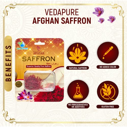 Vedapure Premium A++ Grade Kashmiri Saffron/Kesar Threads, 1gram (Kashmiri & Afghan Combo)