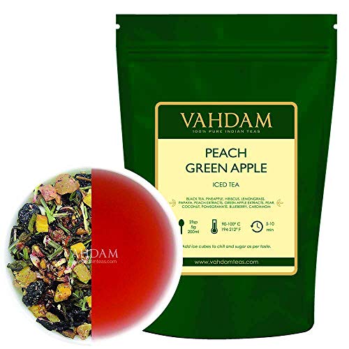 VAHDAM, Peach Green Appled Iced Tea | 20-25 Servings | 100% Natural Ingredients | Delicious Flavor of Black Tea, Tropical Fruits and Exotic Spices | 100gm