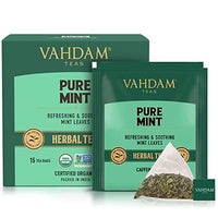 VAHDAM, Pure Mint Herbal Tea (15 Pyramid Tea Bags) Caffeine Free, Non-GMO, USDA Organic Ingredients- Peppermint & Spearmint Tea | Mint Tea Bags, Herbal Detox Tea Packed in Eco-Conscious Tea Bags