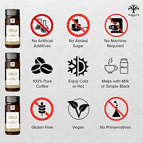 Vanalaya French Vanilla Instant Coffee, Black Coffee Powder With Rich Aroma & Taste For Weight Loss, Stress Relief (Pack Of 2X50gm)
