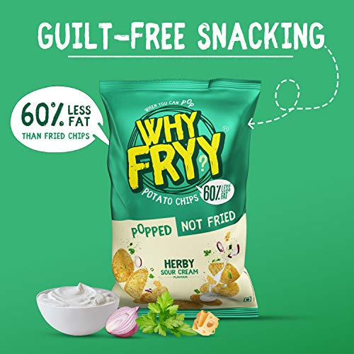 WhyFryy Popped Potato Chips I Low Fat Chips I Healthy Snacks I Not Fried I Diet Snacks I Herby Sour Cream Flavour I 5 Packs (175g)