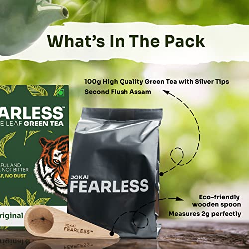 Fearless Green Tea Original & Pure | 200g | Natural Loose Leaves | Non Bitter Assam Tea | Silver Tips For Faster Weight Loss | Exported Worldwide, Now In India | Single Estate Jokai | Makes 120+ cups
