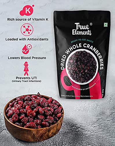 True Elements Whole Cranberries 125g - Cranberry Dry Fruit | Non-GMO, Gluten Free & Vegan Dried Berries