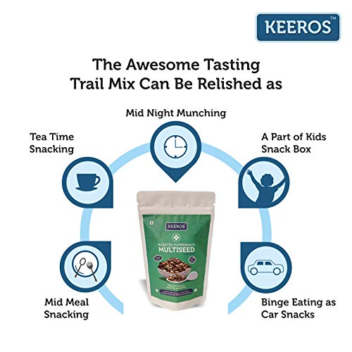 Keeros Multi Seeds Mix, Sugar Free Healthy Snacks for weight loss | Diabetic Snacks | Slightly Sweet & Crunchy Low GI 5 in 1 Trail Mix with Roasted Flax Seeds, Watermelon, Pumpkin Seeds & more |400g