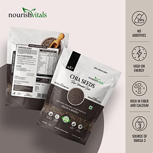 NourishVitals Chia Raw Unroasted Seeds, 200g - 100% Natural, No Added Preservatives, High Fiber, High Protein, Source of Omega-3