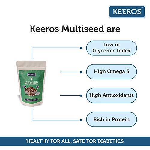 Keeros Multi Seeds Mix, Sugar Free Healthy Snacks for weight loss | Diabetic Snacks | Slightly Sweet & Crunchy Low GI 5 in 1 Trail Mix with Roasted Flax Seeds, Watermelon, Pumpkin Seeds & more |250g