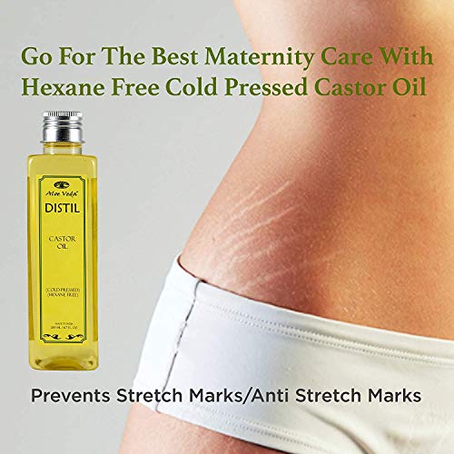 Aloe Veda Distil 100% Pure Cold-Pressed Castor Oil for Hair Growth, Skin Care, Moisturising Dry Skin, Nails, Eyelash, 200ml