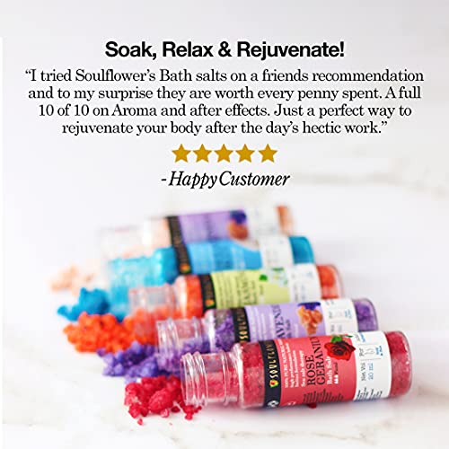 Soulflower Bath Salt Special Pack of 5 (20g Each) - Lavender, Himalayan Pink, Rose Geranium, Jasmine & Ocean Blue