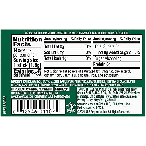 Trident Spearmint Sugar Free Chewing Gum, 14 Count (Pack of 1)