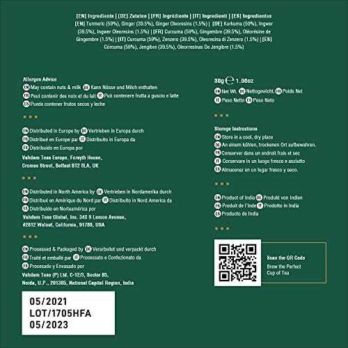 VAHDAM, Organic Turmeric + Ginger Tea | 15 Turmeric Herbal Tea Bags | Powerful Superfoods Blend