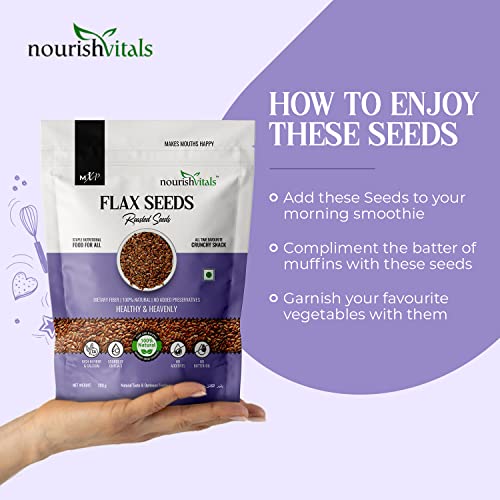 Nourishvitals Flax Roasted Seeds, 200g - 100% Natural & No Added Preservatives, Rich in Fiber and Calcium, Source of Omega 3