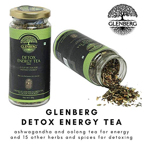 Glenberg Detox Energy Tea | Green Tea for Instant Energy with Ashwagandha and Mint | 50 Gm, 25 Cups