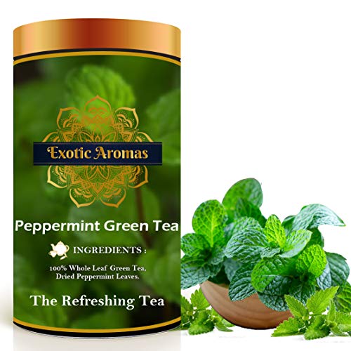 Exotic Aromas Peppermint Green Tea (200G Serves 100 cups), 100% Whole Leaf Green Tea for digestion, upset stomach & cold and flu.